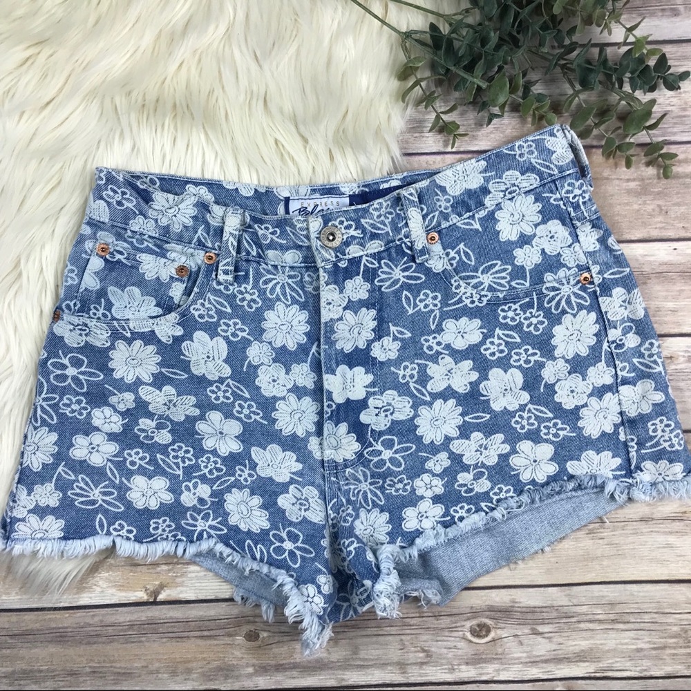 Vintage High Waist Floral Print Cutoff Jean Shorts